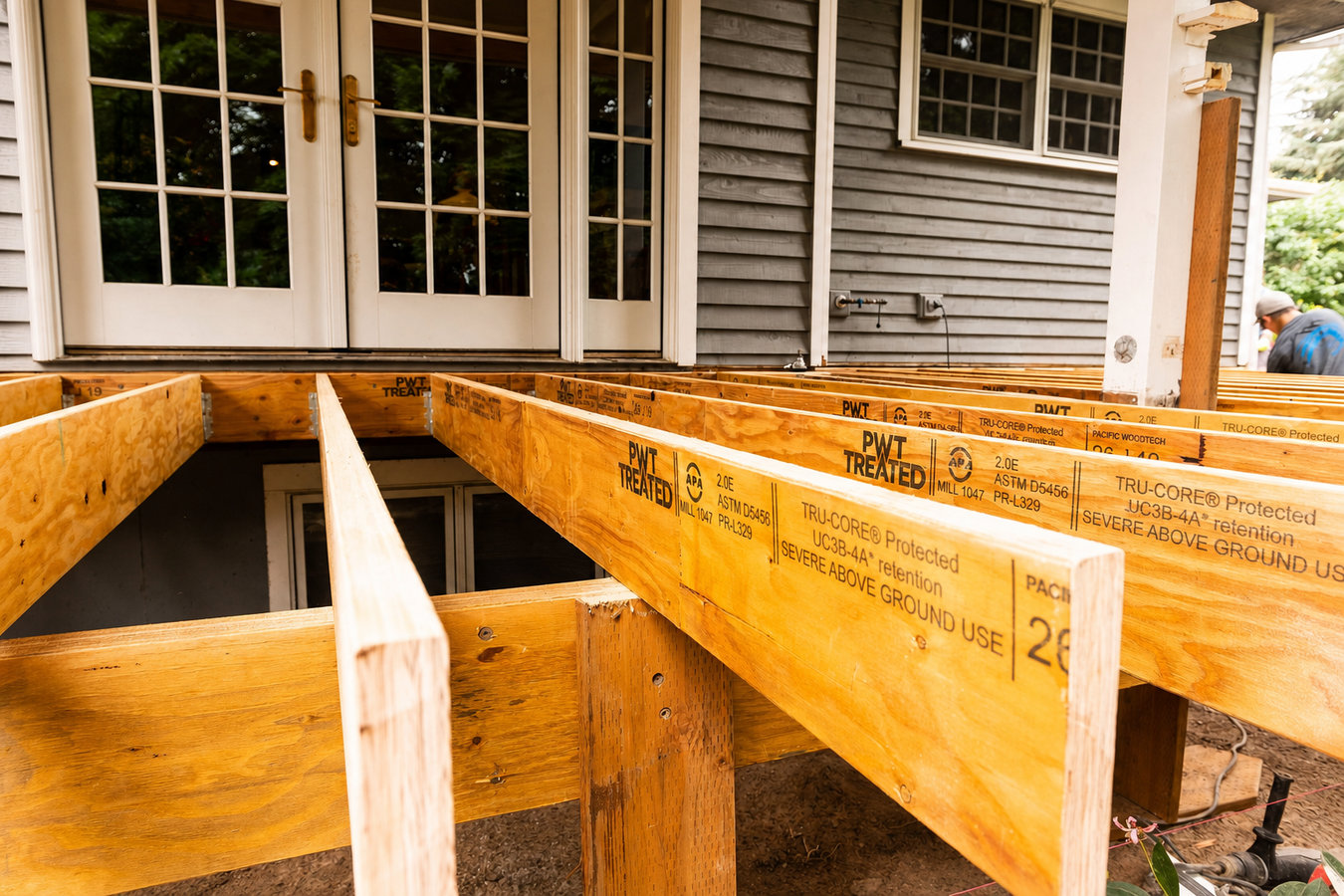 Pressure-treated wood deck construction